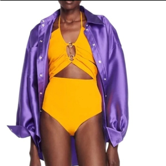 NWT Sandro Bodysuit Assiya Ring Halter Open Back in Marigold - Picture 16 of 16